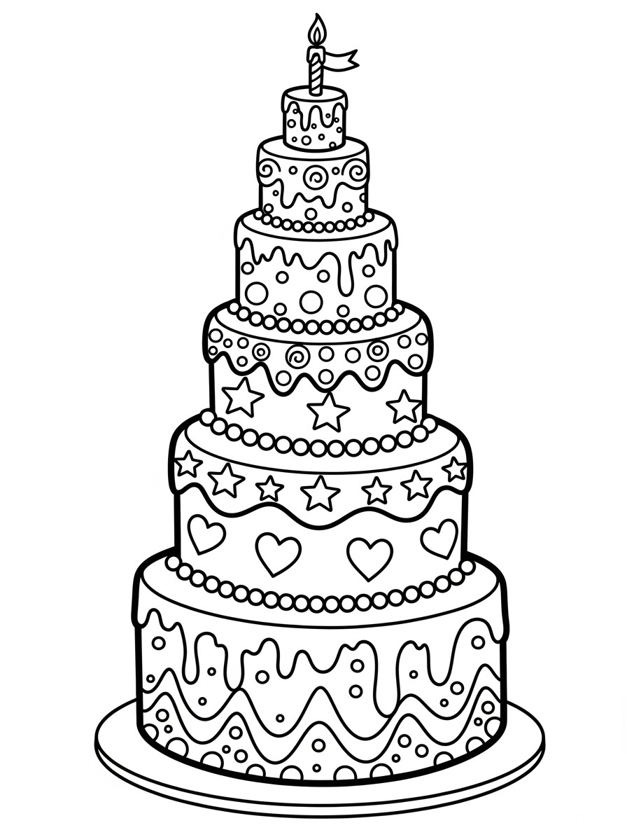 Desenho de Bolo de camadas com decoração para colorir