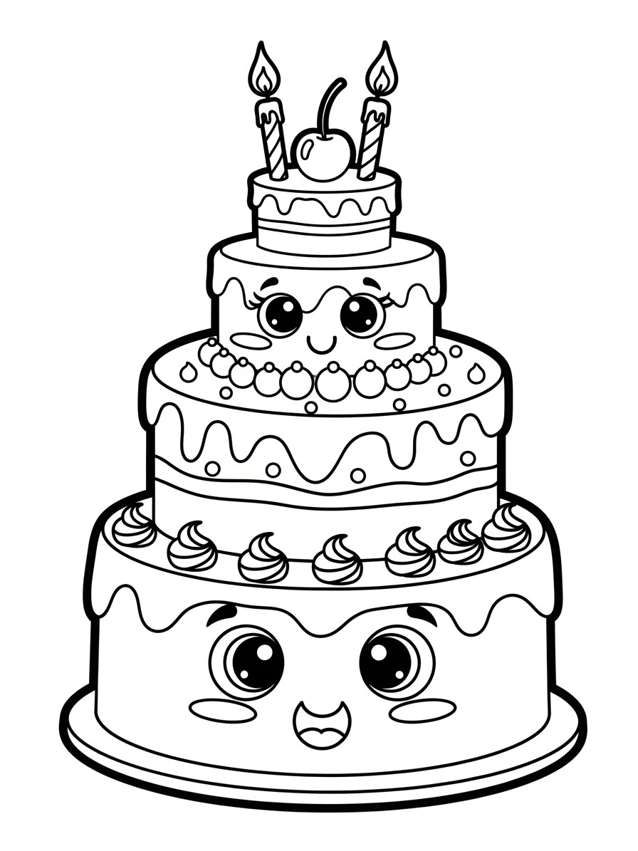 Desenho de Bolo de aniversário fofo para colorir