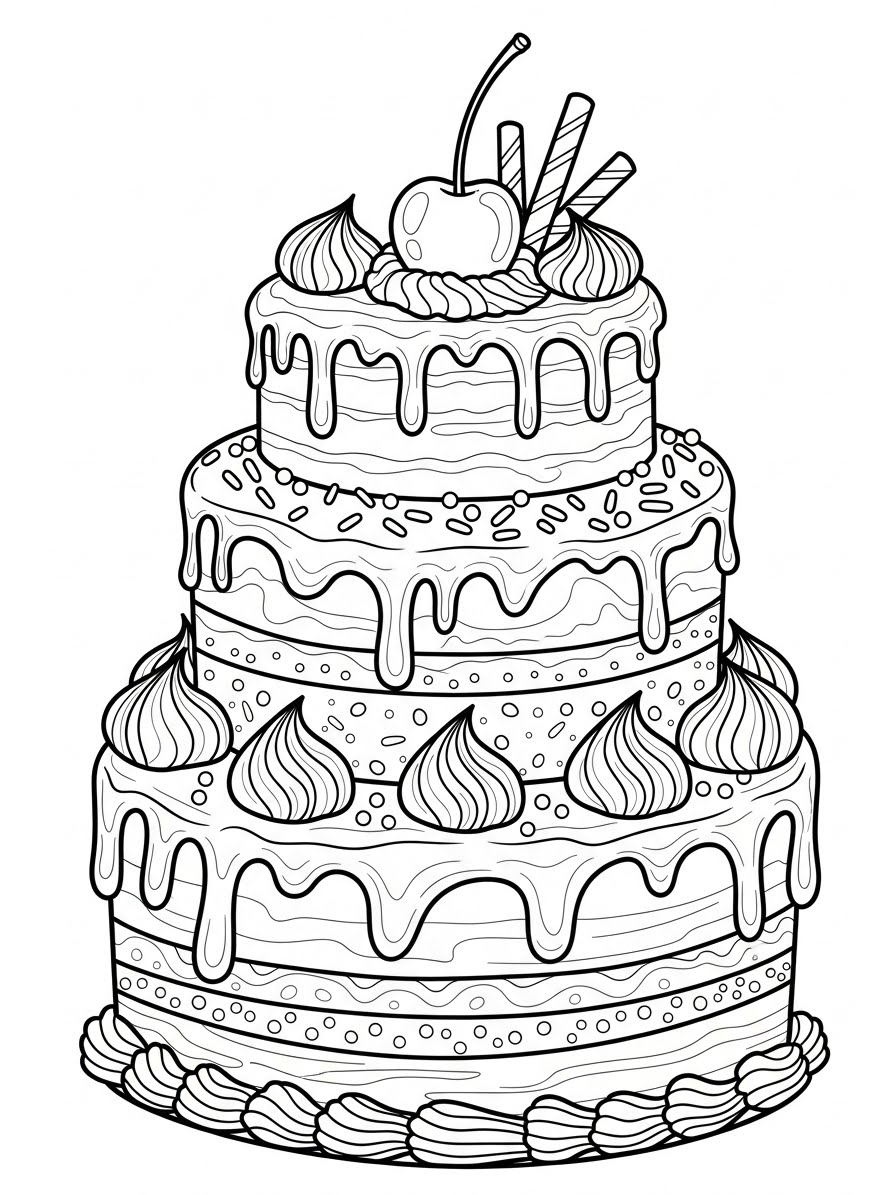 Desenho de Bolo de três andares para colorir