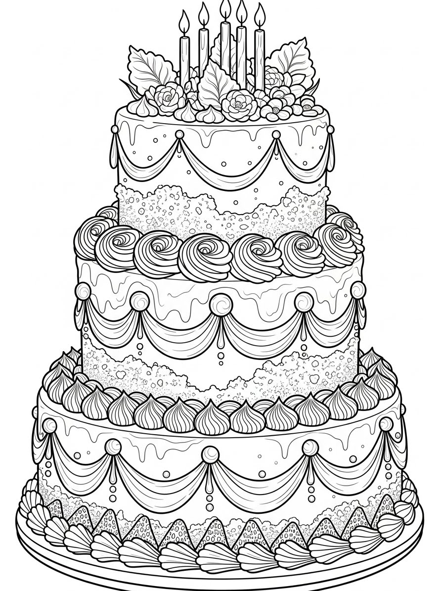 Desenho de Bolo de vários andares para colorir