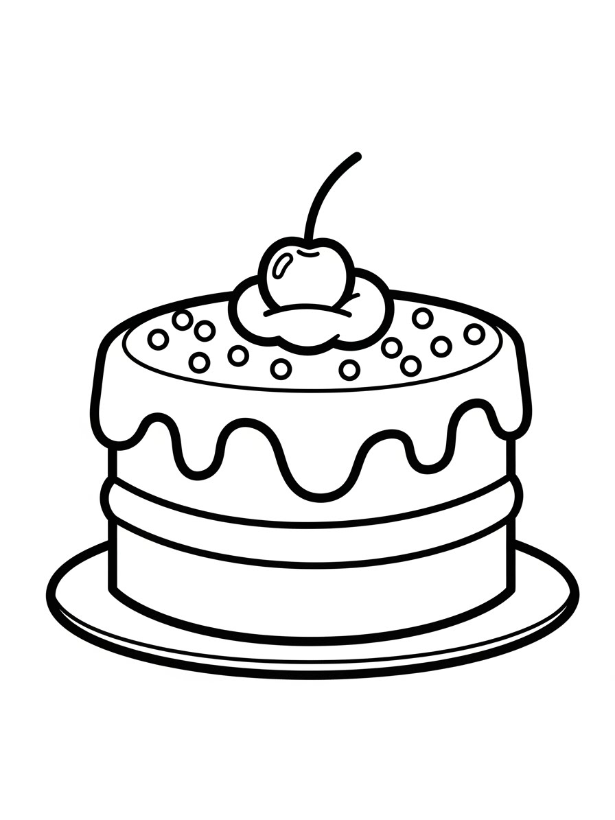 Desenho de Bolo decorado com cereja para colorir