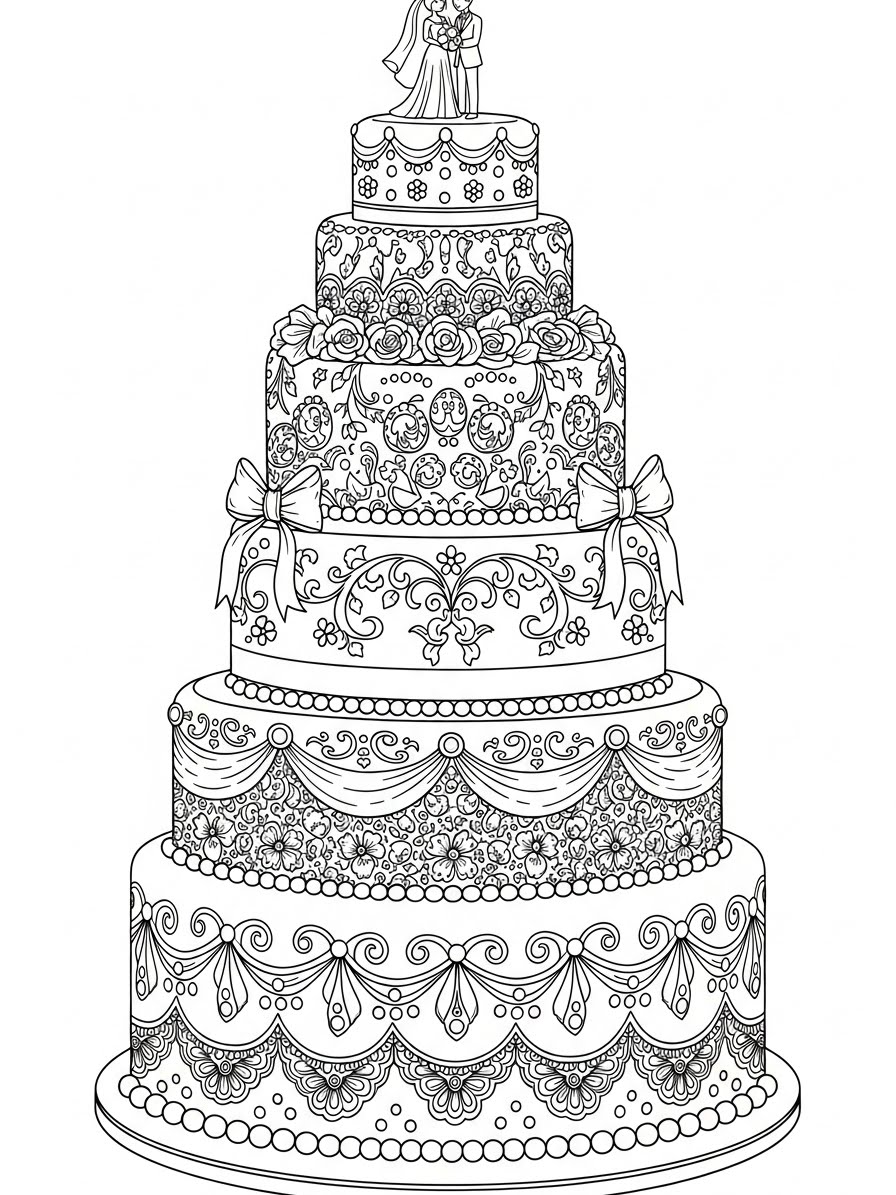 Desenho de Bolo de casamento para colorir