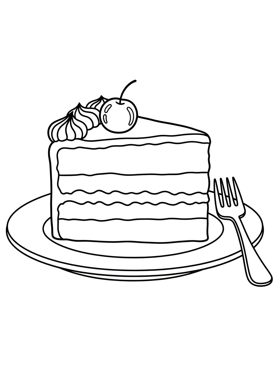 Desenho de Bolo de pedaço com garfo para colorir