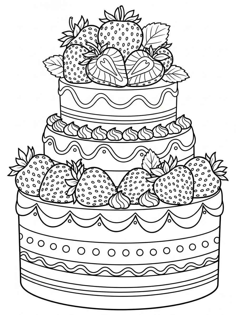 Desenho de Bolo com morangos para colorir