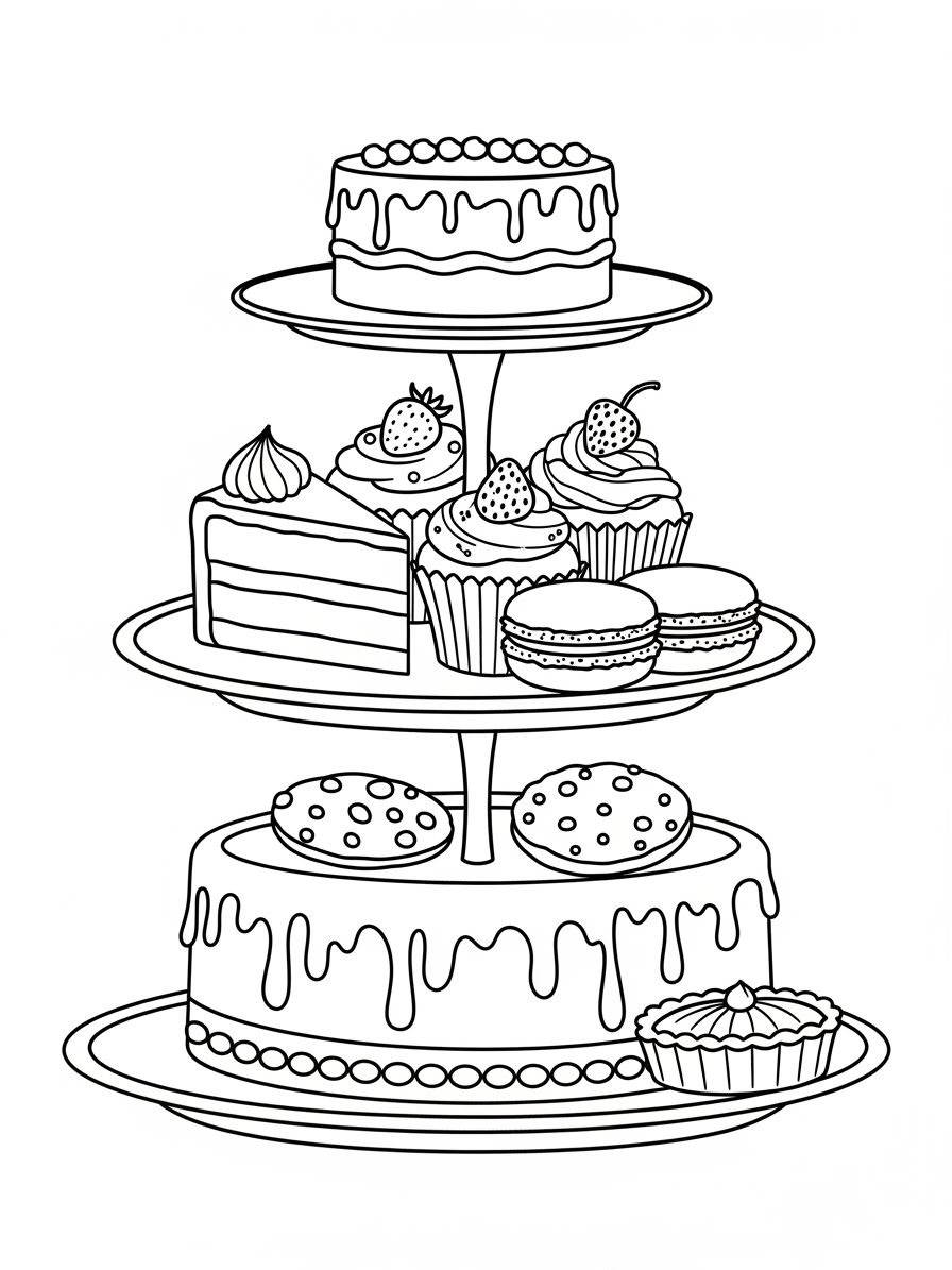 Desenho de Bolo de festa com camadas para colorir