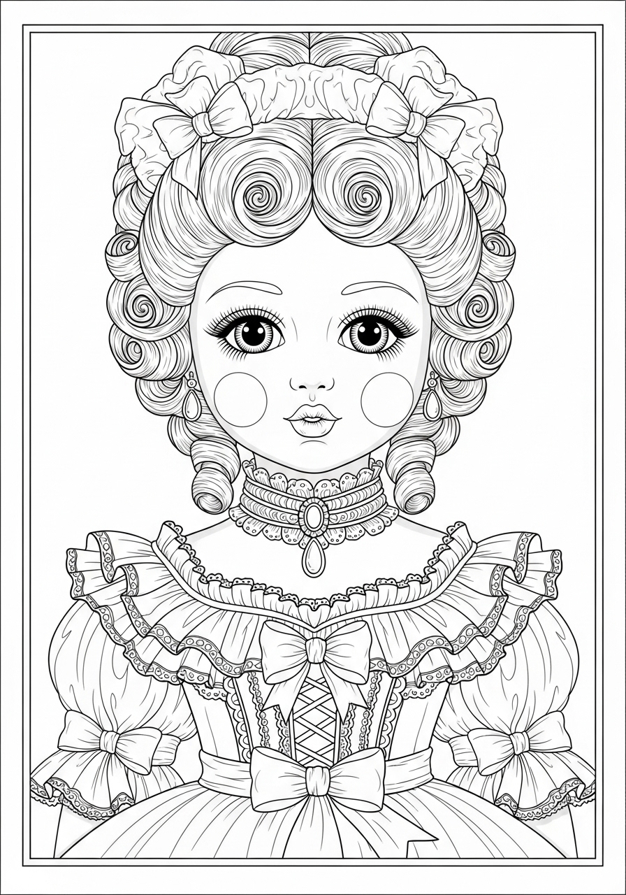 Desenho de Boneca Vintage Elegante para colorir