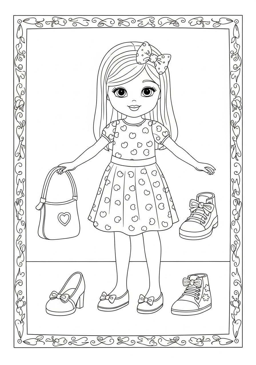 Desenho de Boneca Fofa com Acessórios para colorir