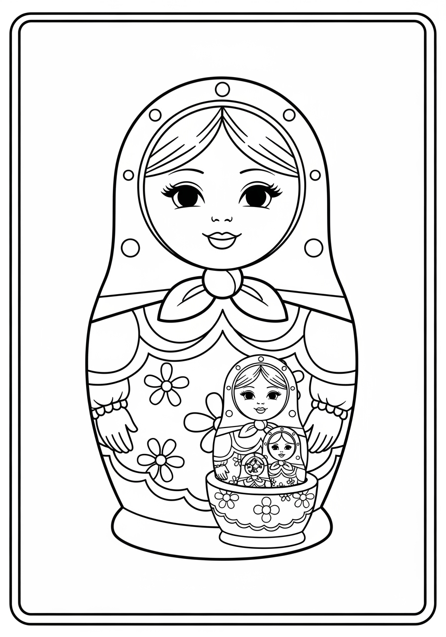Desenho de boneca matriosca fofinha para colorir