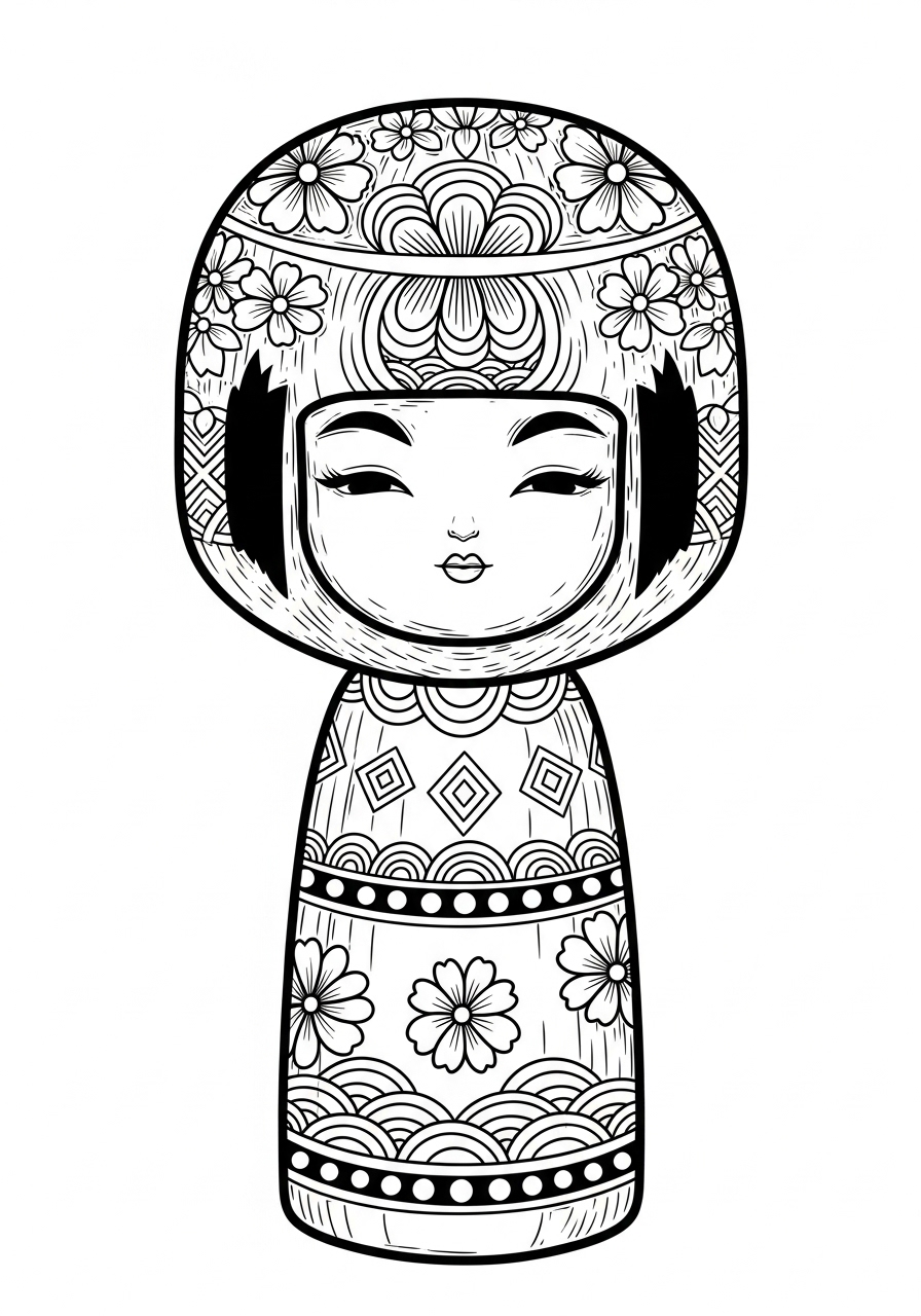 Desenho de Boneca Kokeshi para colorir