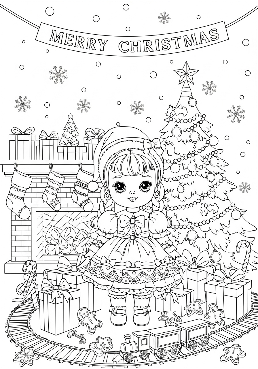 Desenho de Boneca Natalina para colorir