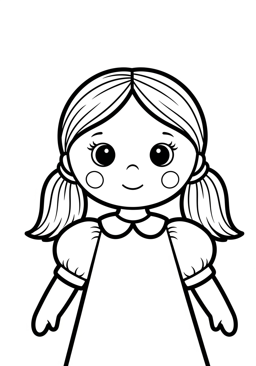 Desenho de Boneca Simples com trancinhas para colorir