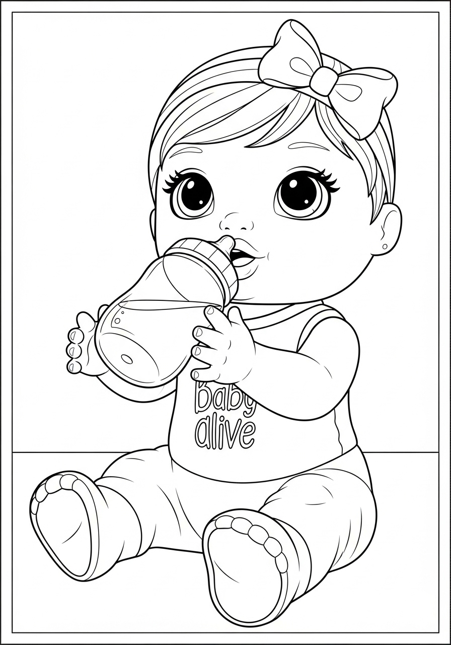 Desenho de Boneca Baby Alive com mamadeira para colorir