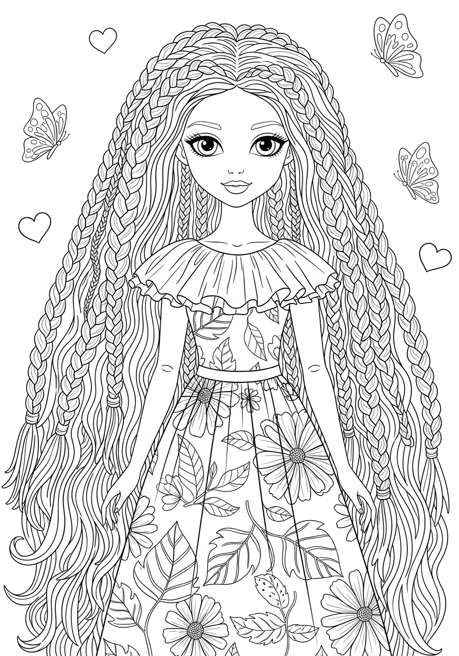 Desenho de Boneca Fashion Trançada para colorir