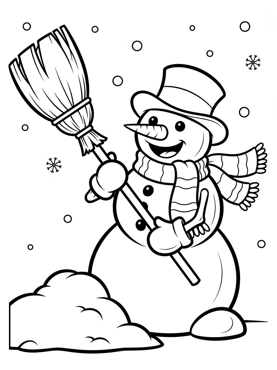 Desenho do Boneco de Neve feliz e simpático para colorir