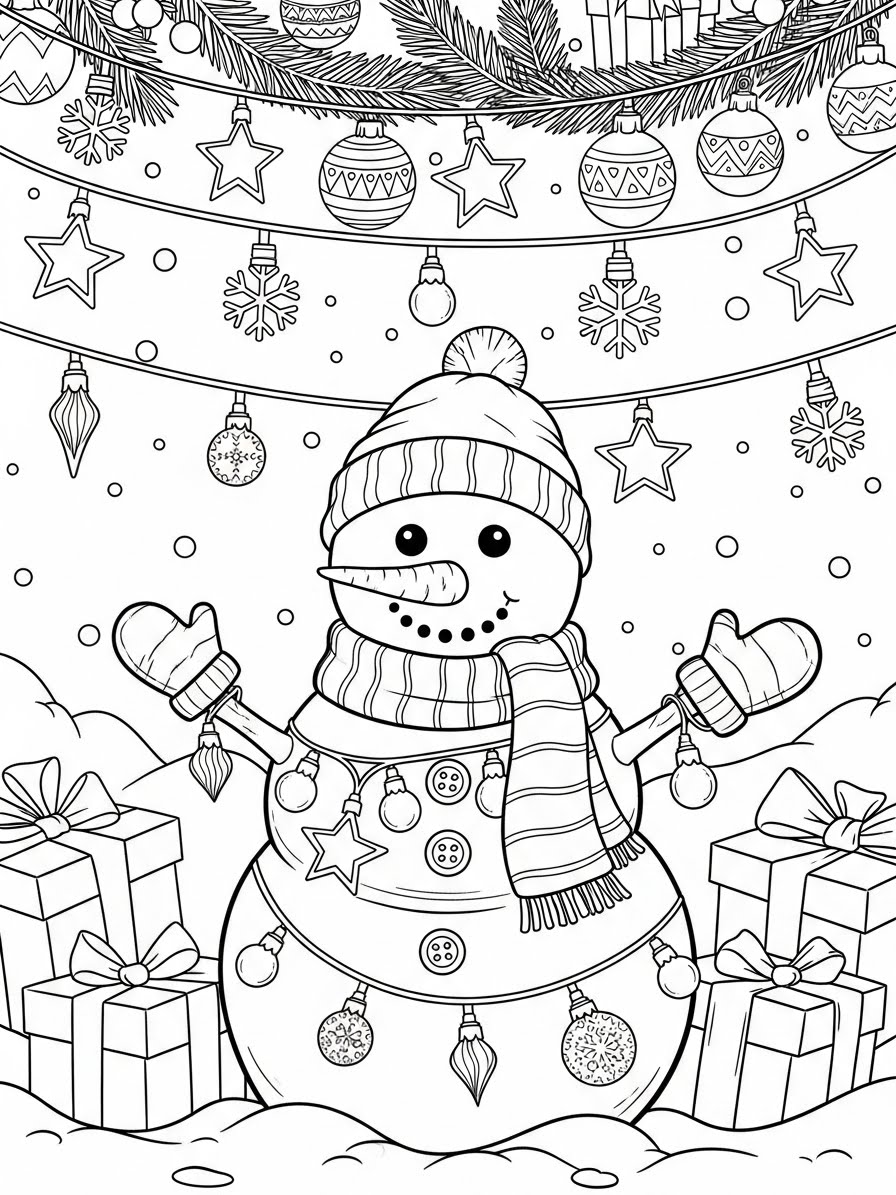 Desenho do Boneco de Neve alegre com presentes para colorir