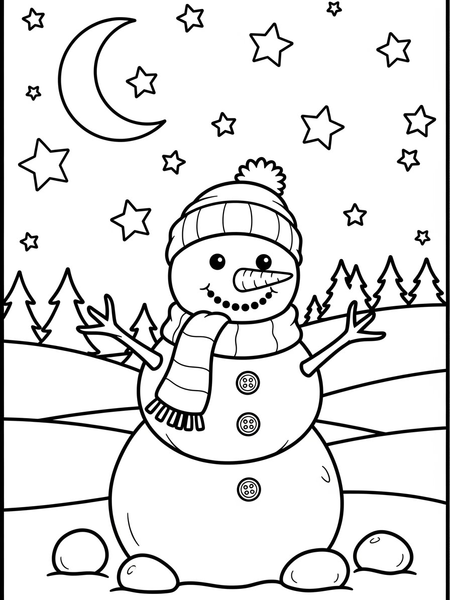 Desenho do Boneco de Neve feliz com estrelas para colorir
