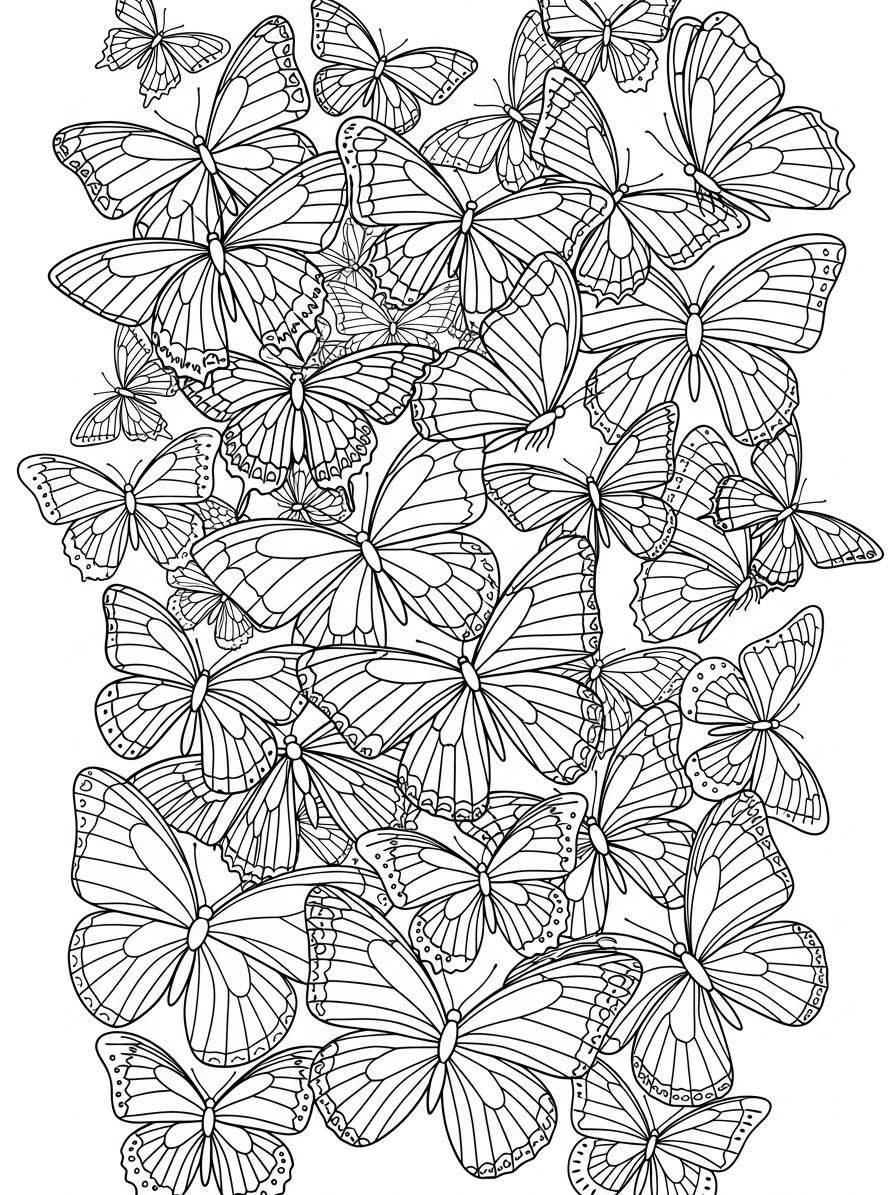 Desenho de Borboleta em várias poses para colorir