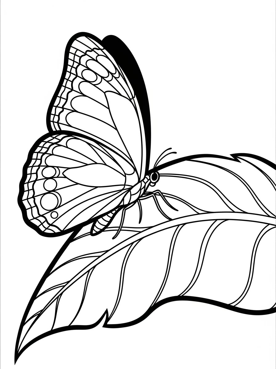 Desenho de Borboleta em uma folha para colorir