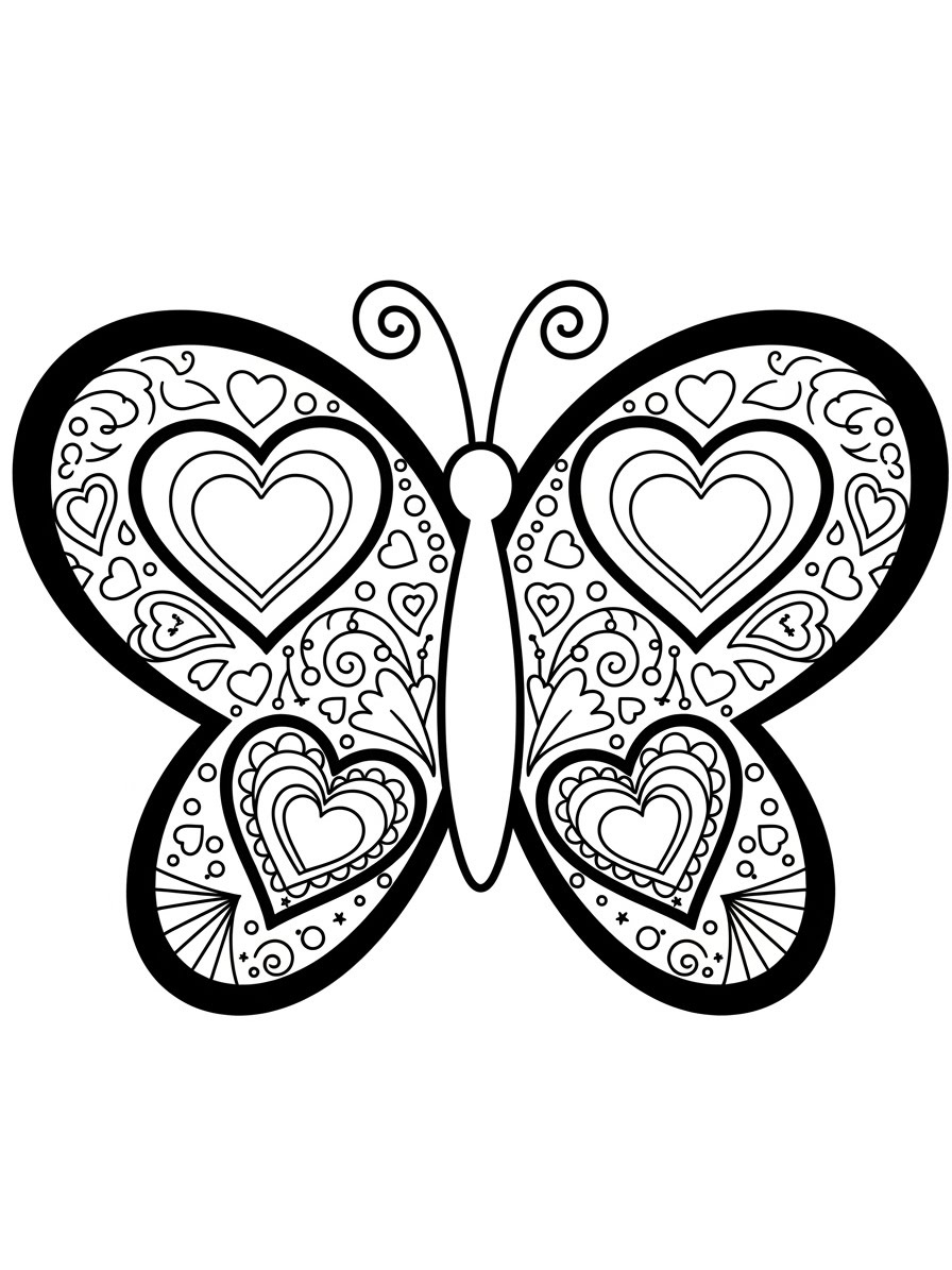 Desenho de Borboleta com corações para colorir