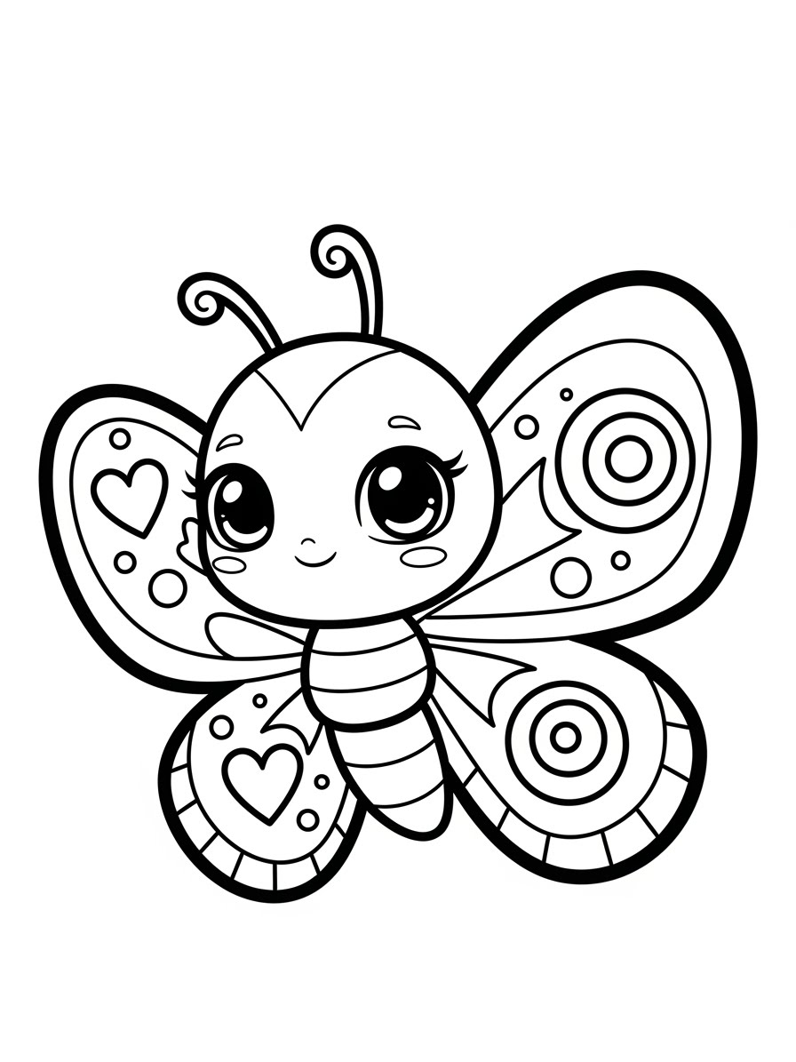 Desenho de Borboleta fofa com corações para colorir