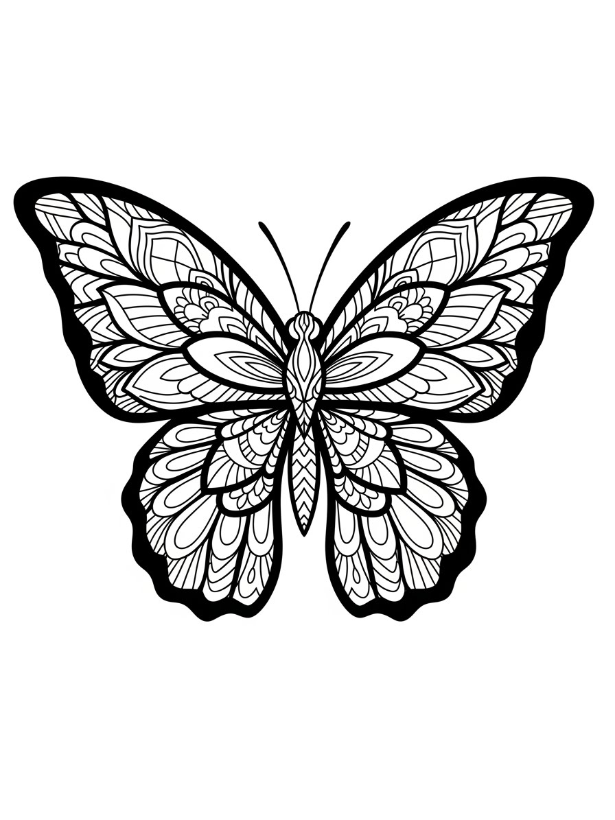 Desenho de Borboleta com padrões detalhados para colorir