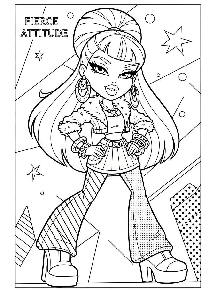 Desenho da Bratz com atitude feroz para colorir