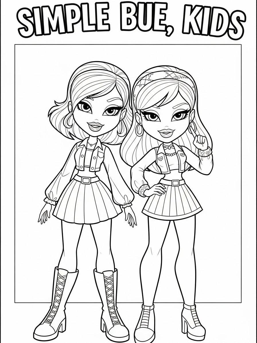 Desenho da Bratz com duas garotas para colorir