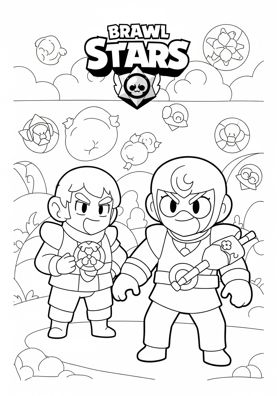 Desenho Brawl Stars com Colt e Shelly prontos para colorir