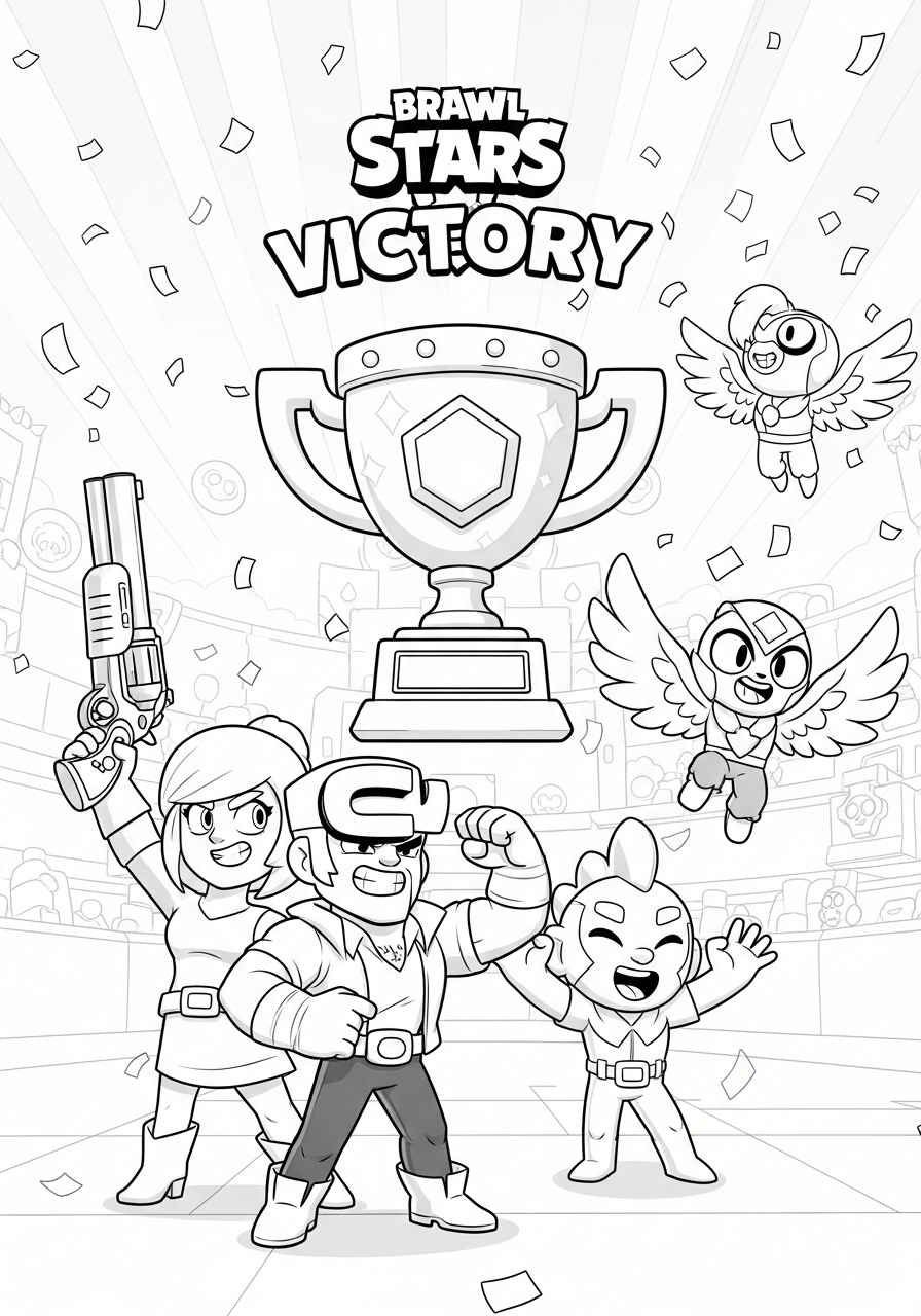 Desenho Brawl Stars com Colt Shelly Spike e Leon felizes