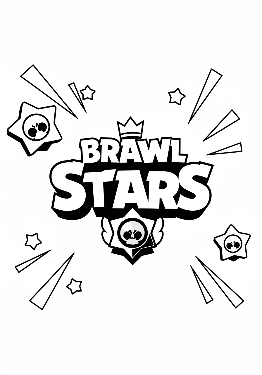 Desenho Brawl Stars com título e estrelas para colorir