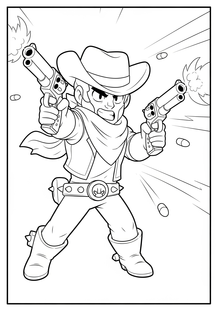 Desenho Brawl Stars com Colt atirando e em ação para colorir