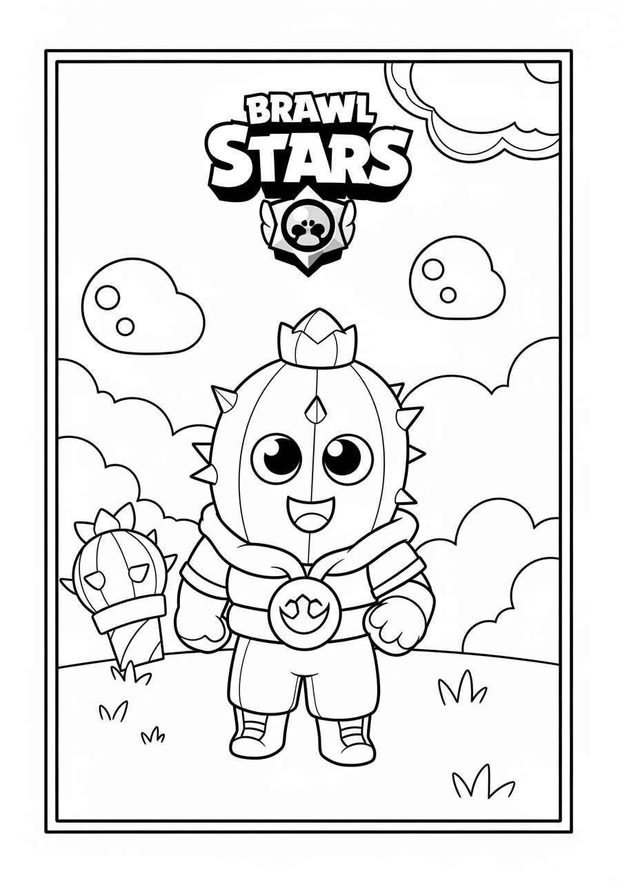 Desenho Brawl Stars com Spike em campo para colorir