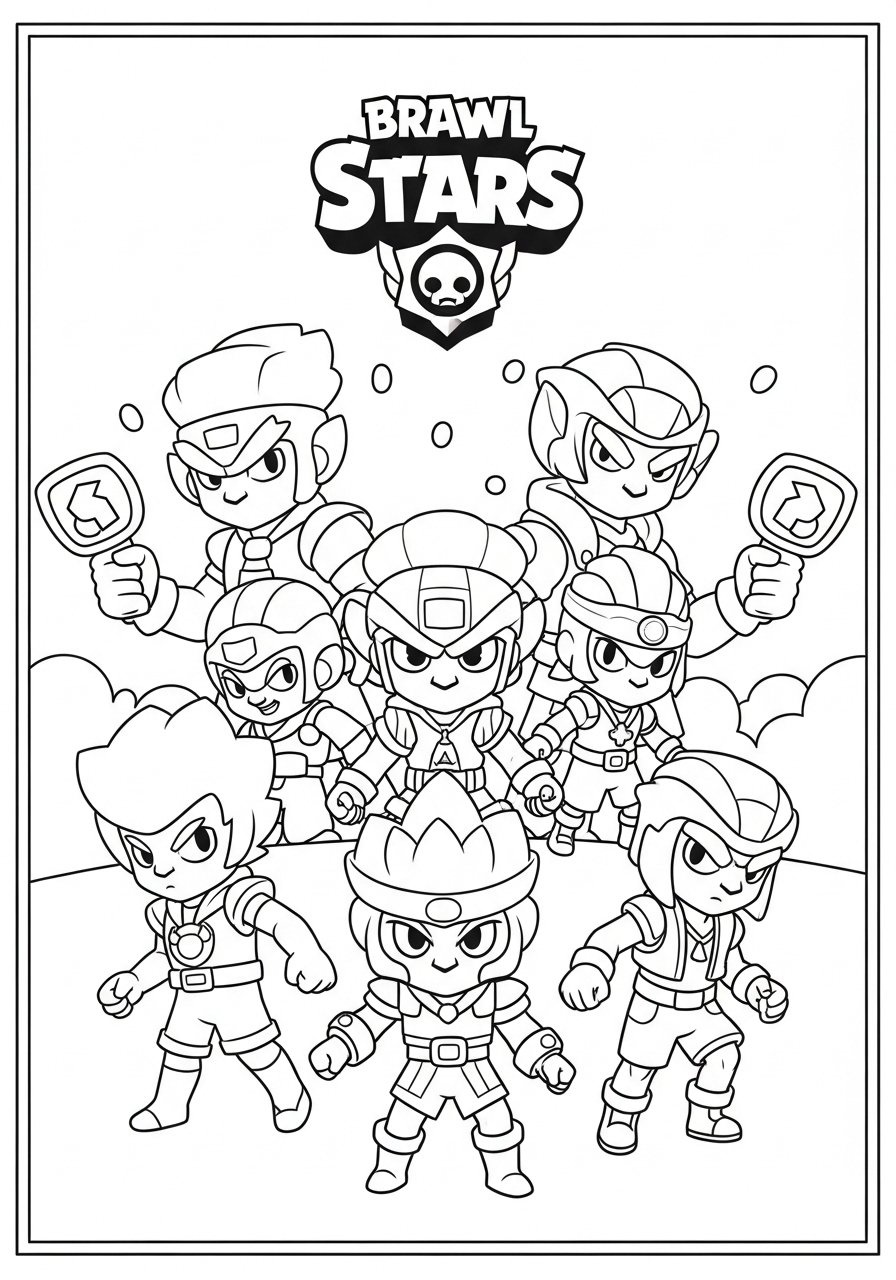 Desenho Brawl Stars com Colt Shelly Spike e Leon para colorir