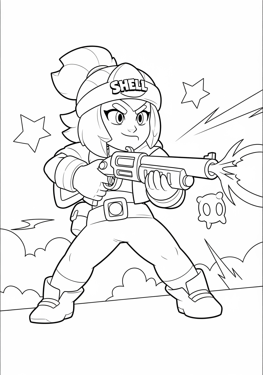 Desenho Brawl Stars com Shelly pronta para colorir