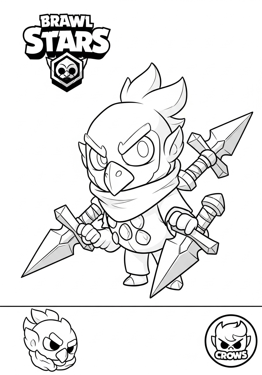 Desenho Brawl Stars com Crow segurando duas adagas para colorir