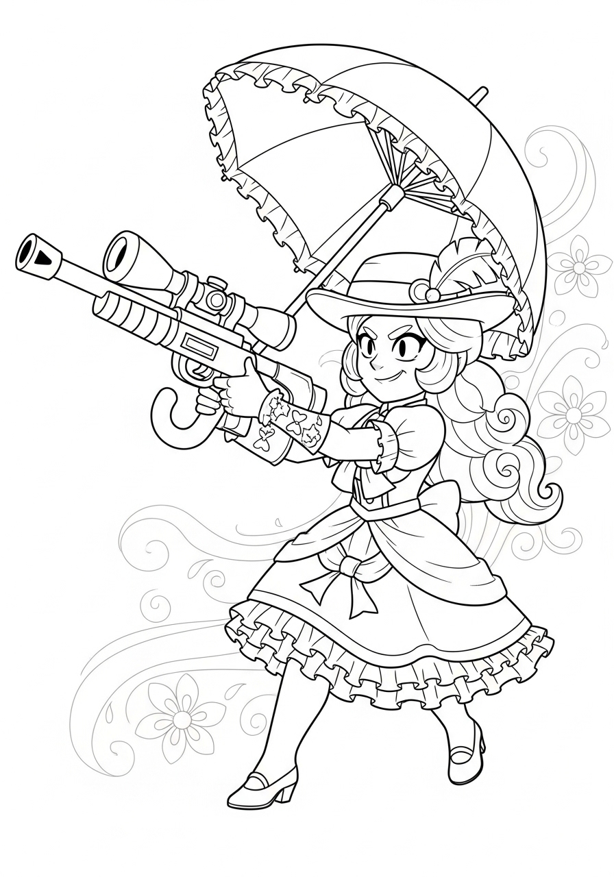 Desenho Brawl Stars com uma personagem em combate e guarda-chuva