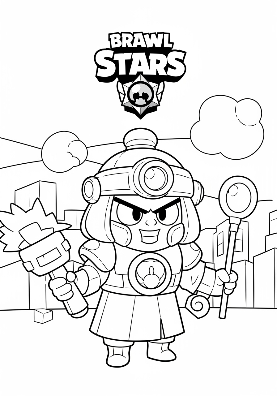Desenho Brawl Stars com Spike segurando um bastão para colorir