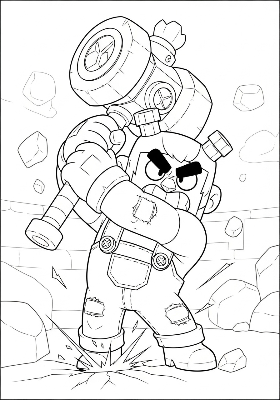 Desenho Brawl Stars de Colt segurando seu martelo pronto para atacar