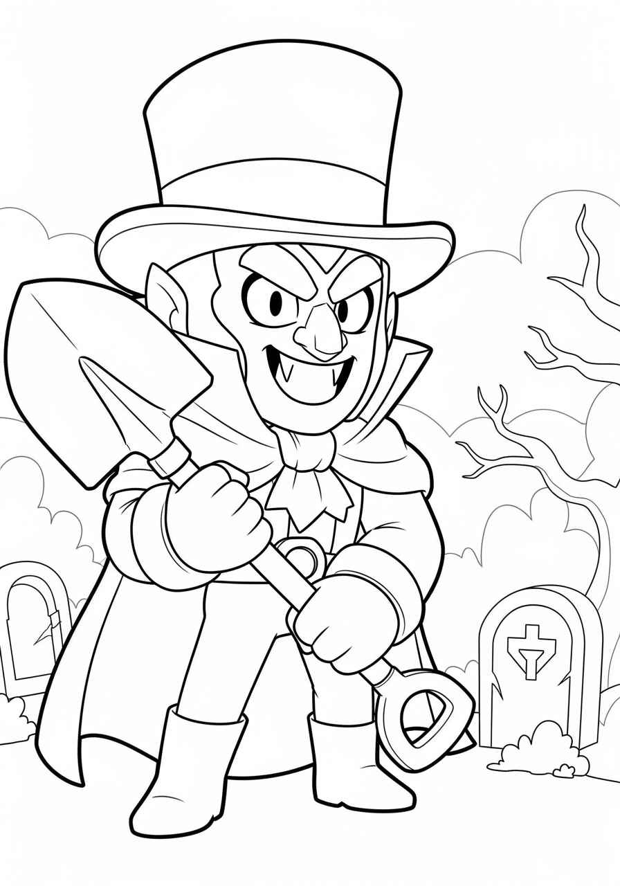 Desenho Brawl Stars com personagem segurando uma pá