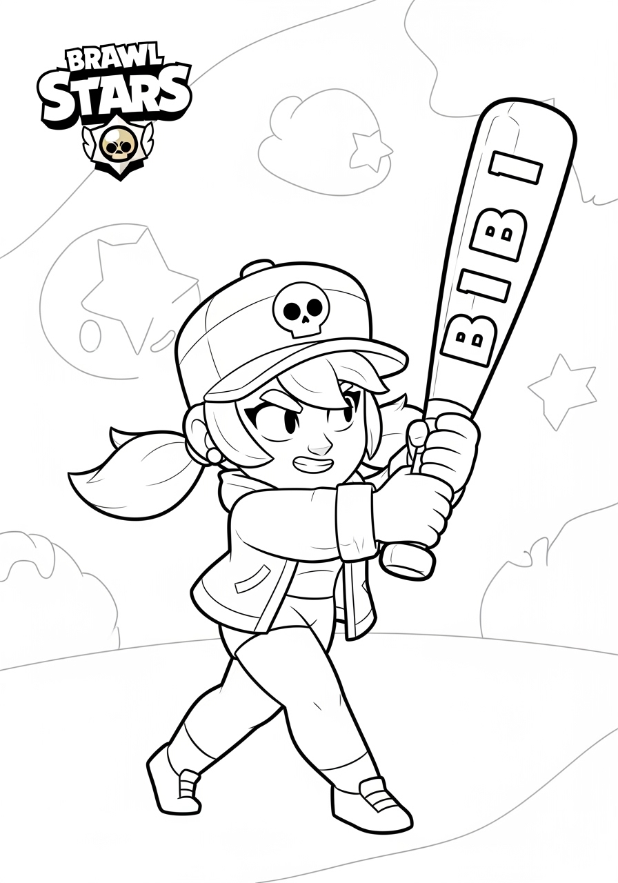 Desenho Brawl Stars com Bibi segurando um bastão