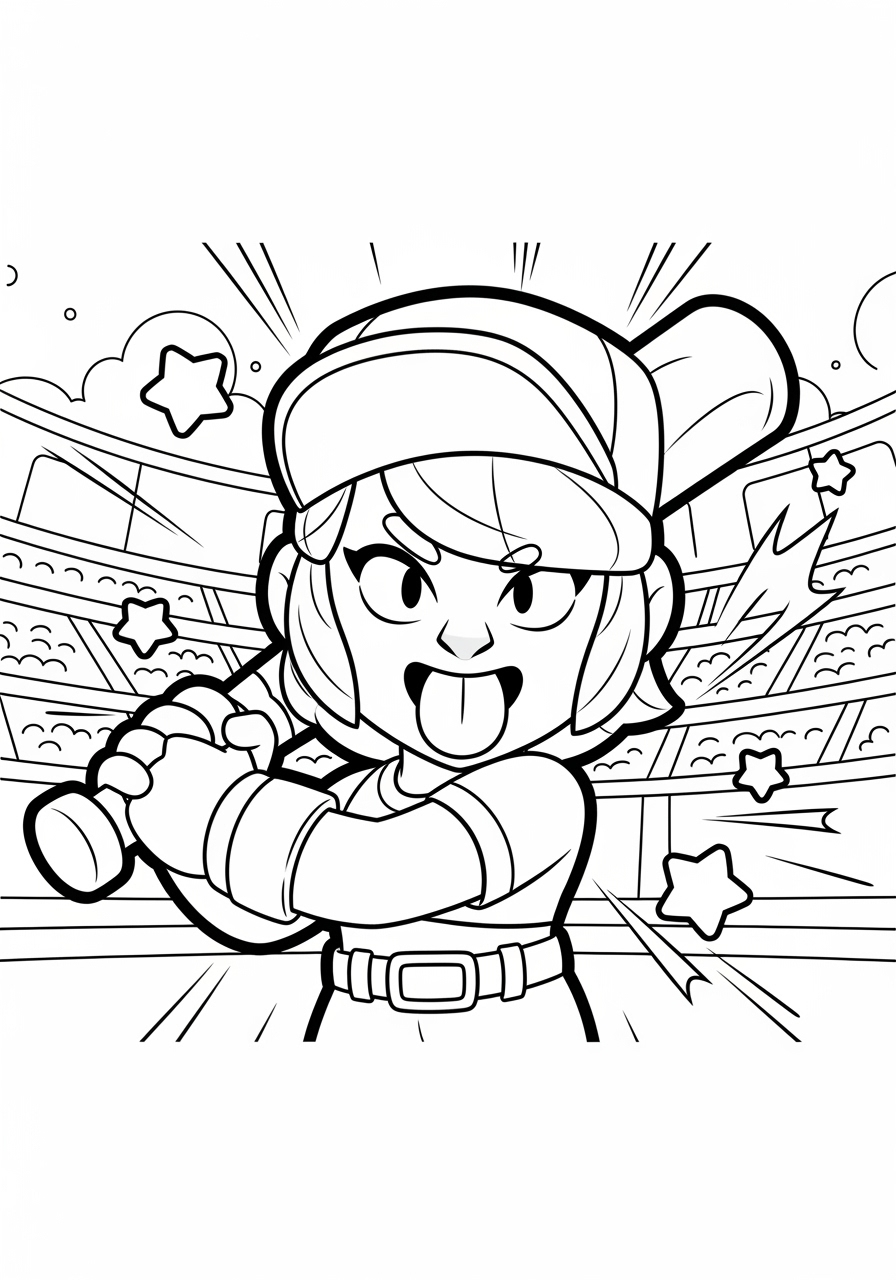 Desenho Brawl Stars de Shelly pronta para jogar beisebol