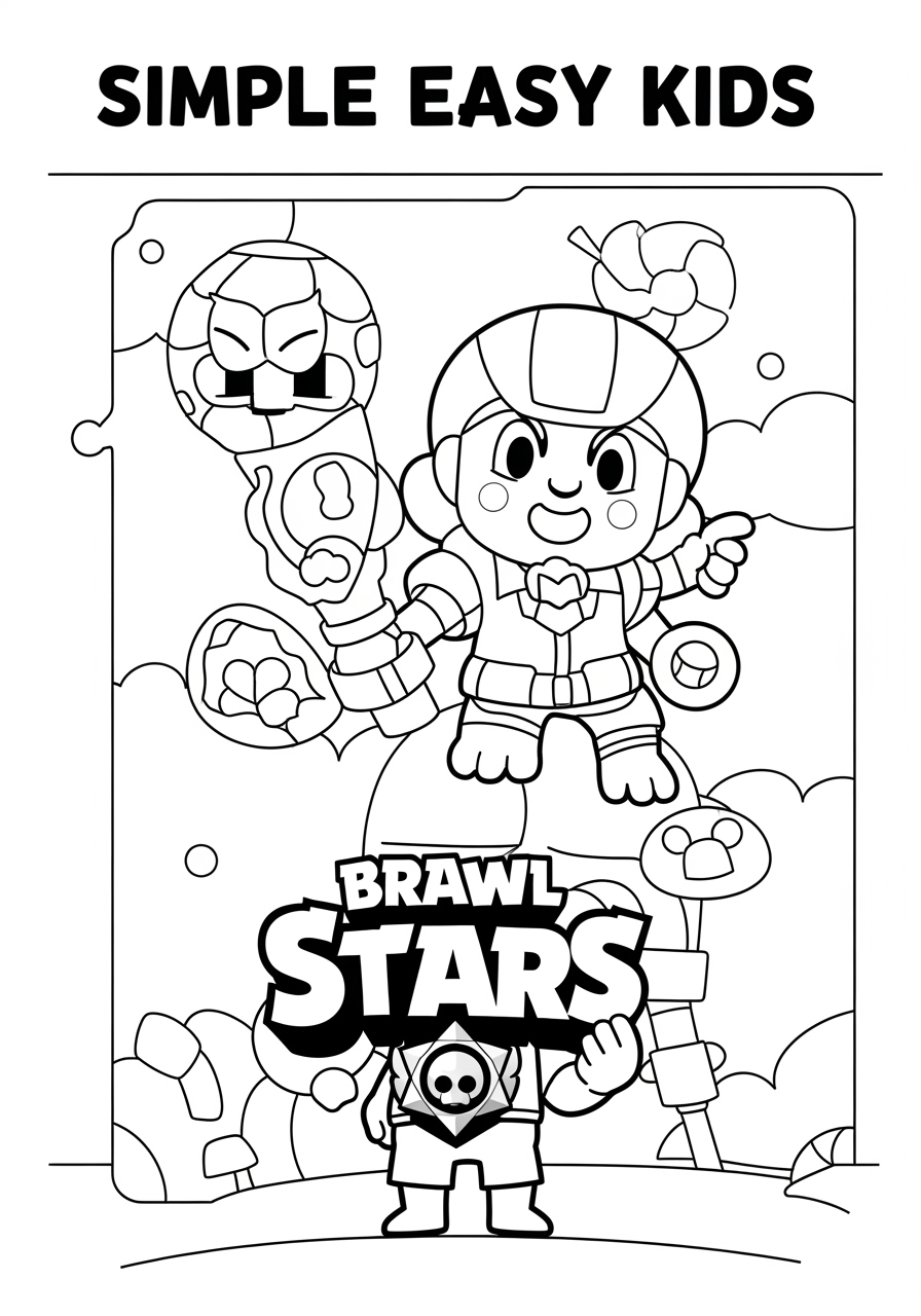 Desenho Brawl Stars com Colt e Spike em ação para colorir