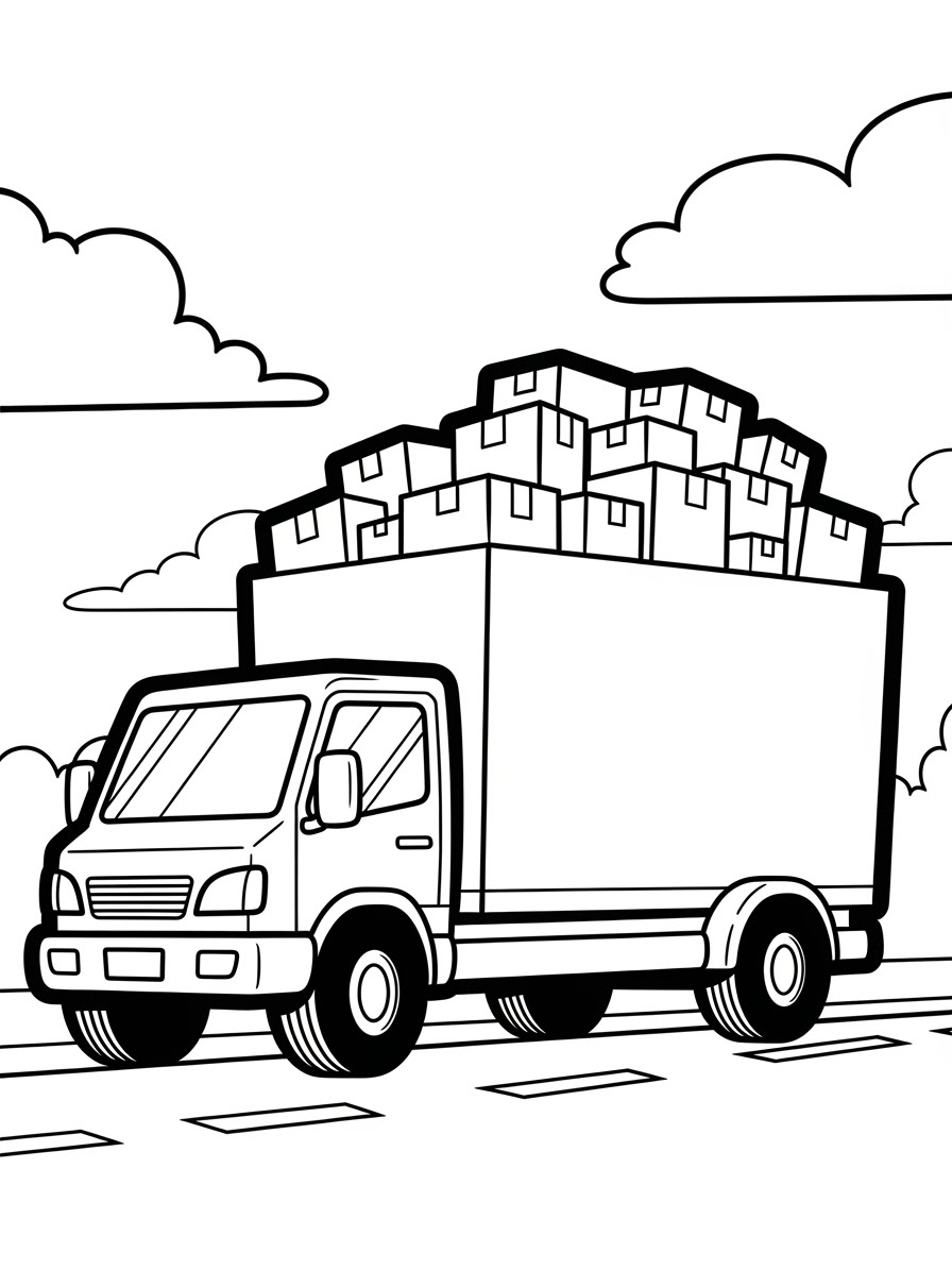 Desenho de Camião de entrega com caixas para colorir