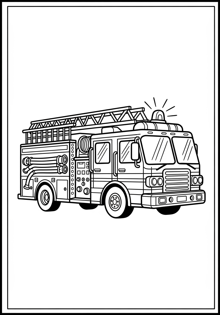 Desenho do Caminhão dos Bombeiros completo para colorir