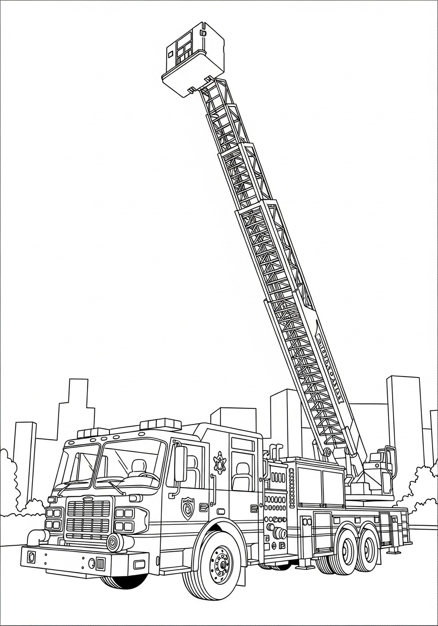 Desenho do Caminhão dos Bombeiros com escada para colorir