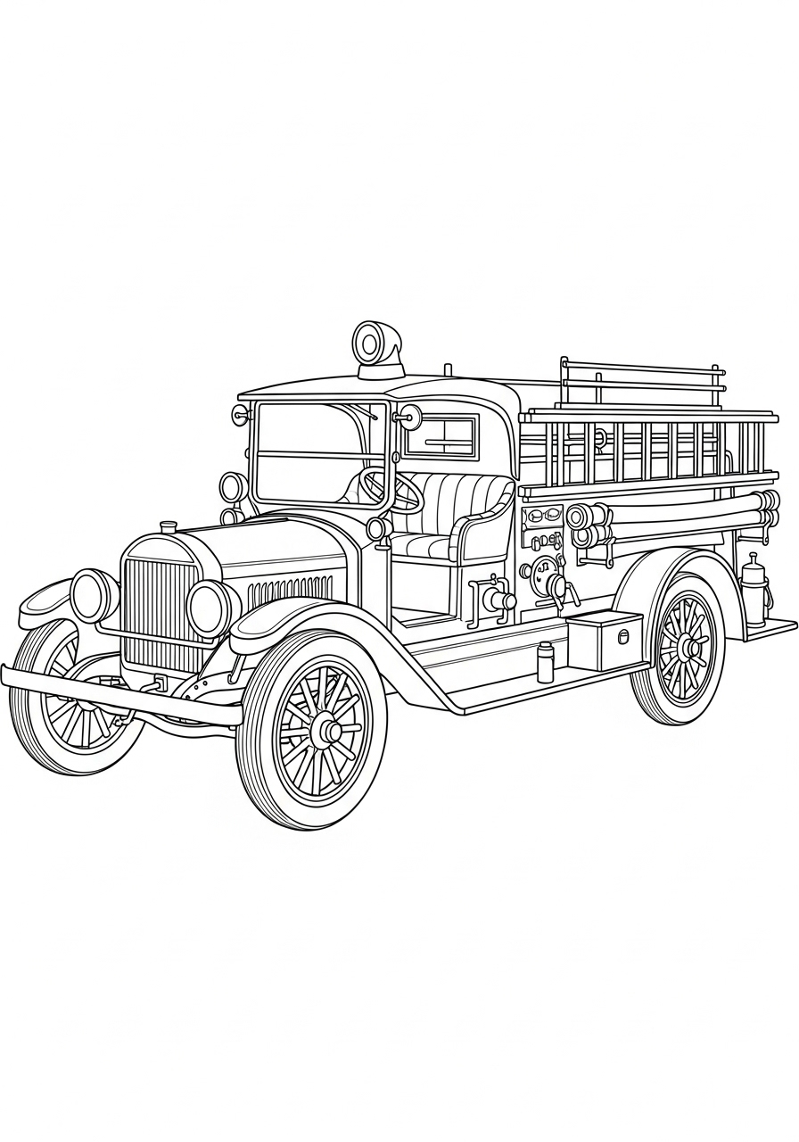 Desenho do Caminhão dos Bombeiros estilo vintage para colorir