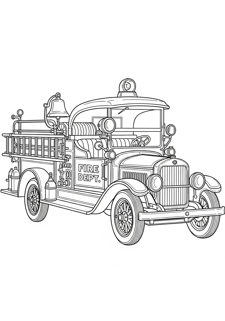 Desenho do Caminhão dos Bombeiros vintage para colorir