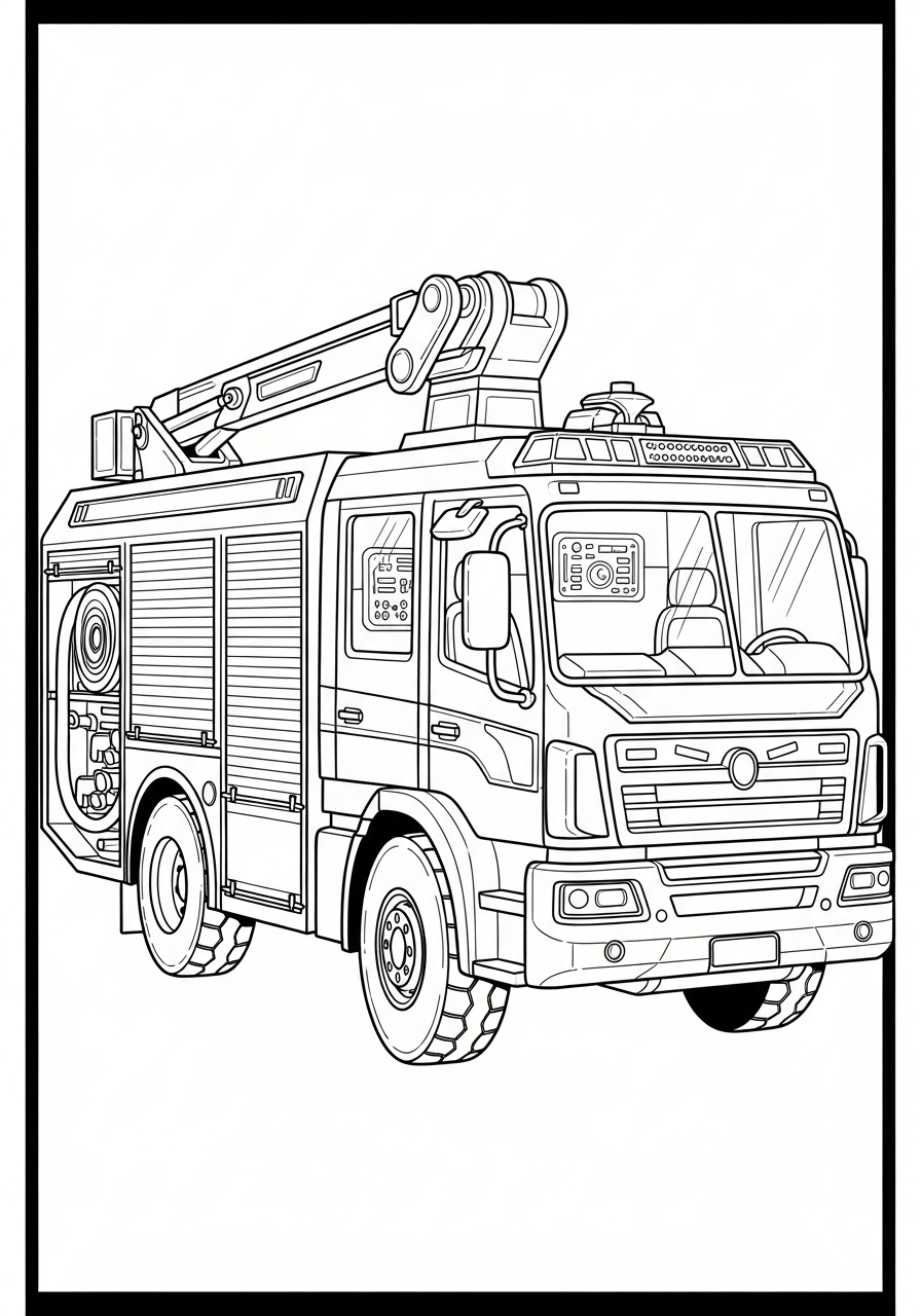 Desenho do Caminhão dos Bombeiros com escada para colorir