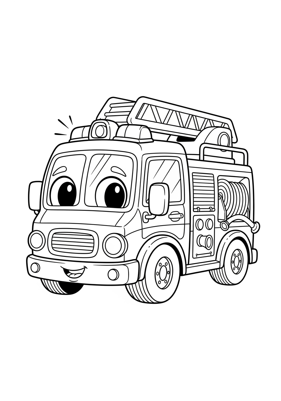 Desenho do Caminhão dos Bombeiros simpático para colorir