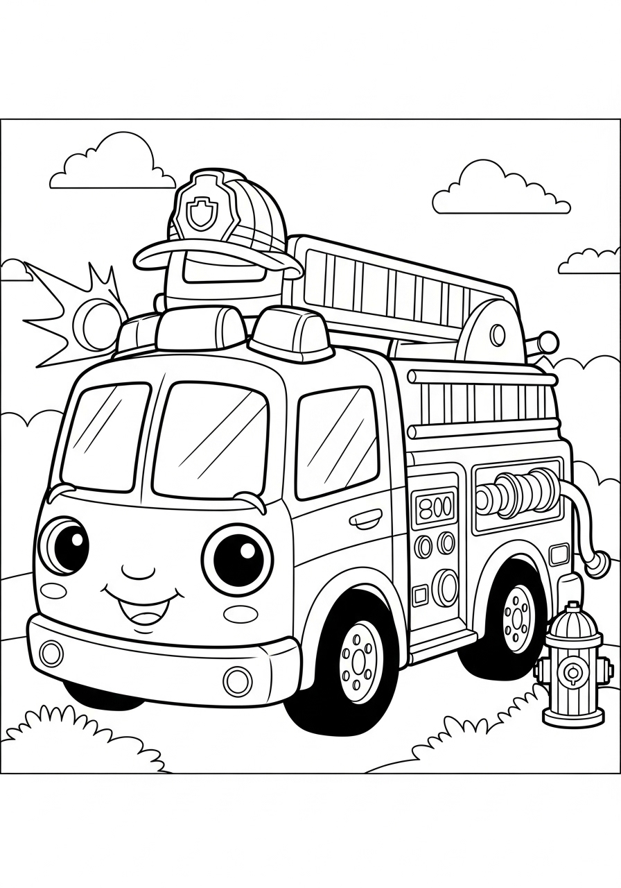 Desenho do Caminhão dos Bombeiros simpático para colorir